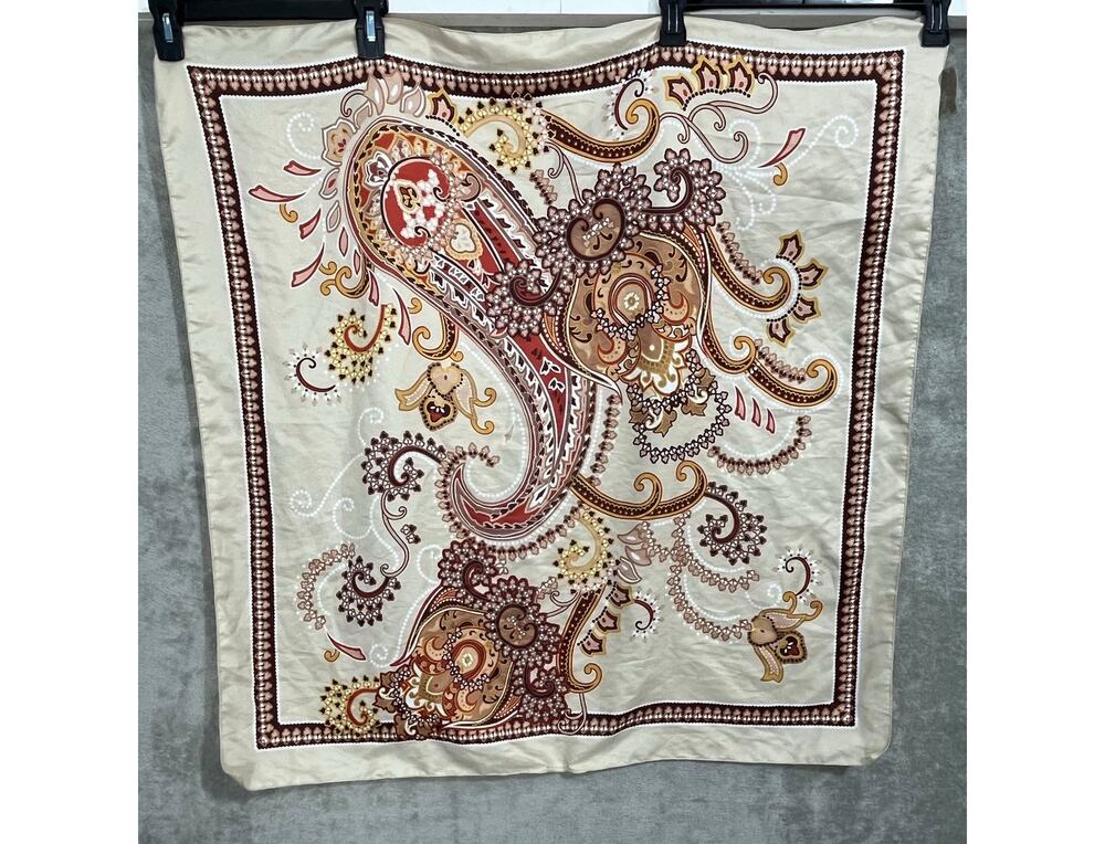 VTG Tie Rack London Scarf Cream Paisley Floral Boho Italy Preppy Purse Scarf